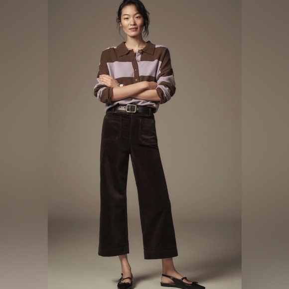 Anthropologie The Colette Cropped Wide-Leg Pants Corduroy Edition Size 30 NWT - Picture 1 of 14